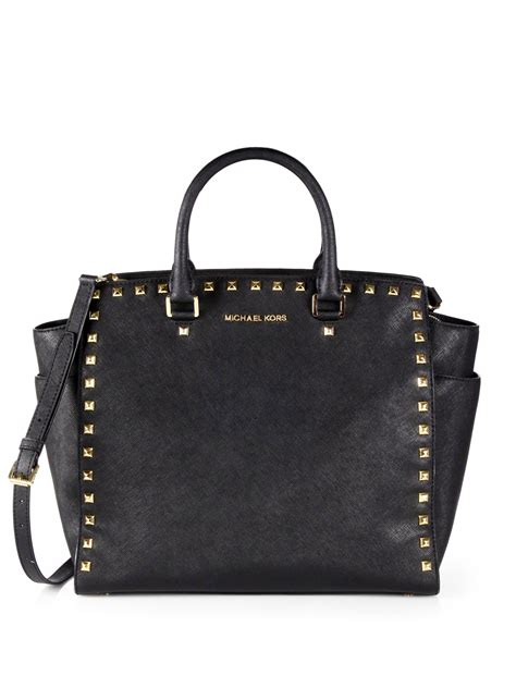 michael kors black tote large|Michael Kors black studded handbag.